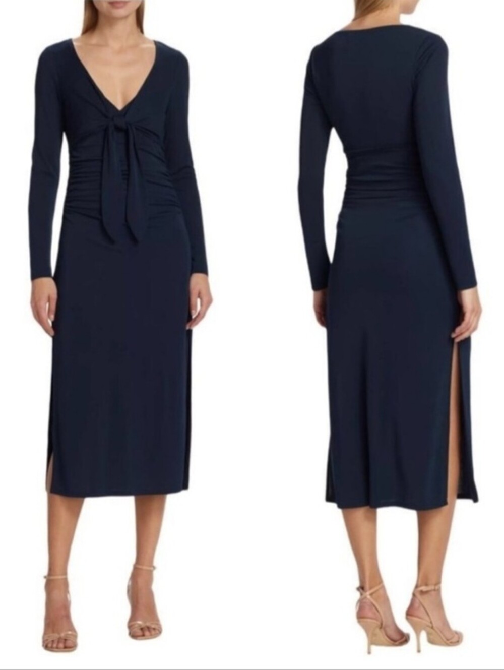 Cinq à Sept Brenna Ruched Tie Front Black Maxi Dress Size 12 $395